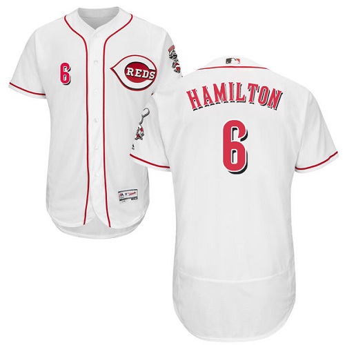 Reds #6 Billy Hamilton White Flexbase Authentic Collection Stitched MLB Jersey - Click Image to Close
